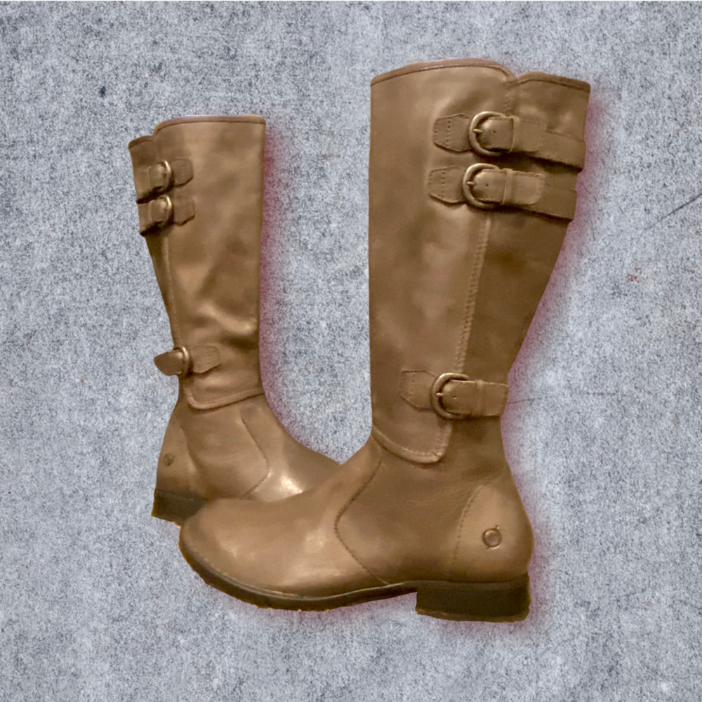 Born Attila Gray Tall Boot Buckles 7.5